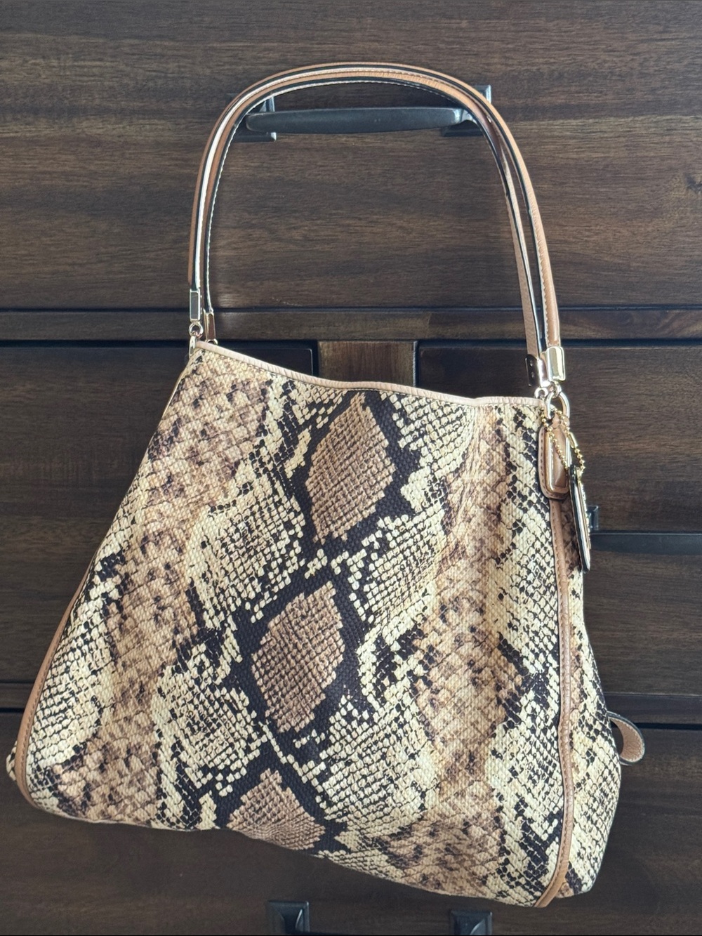 Coach Snake-Print Shoulder Bag in Brown and Black